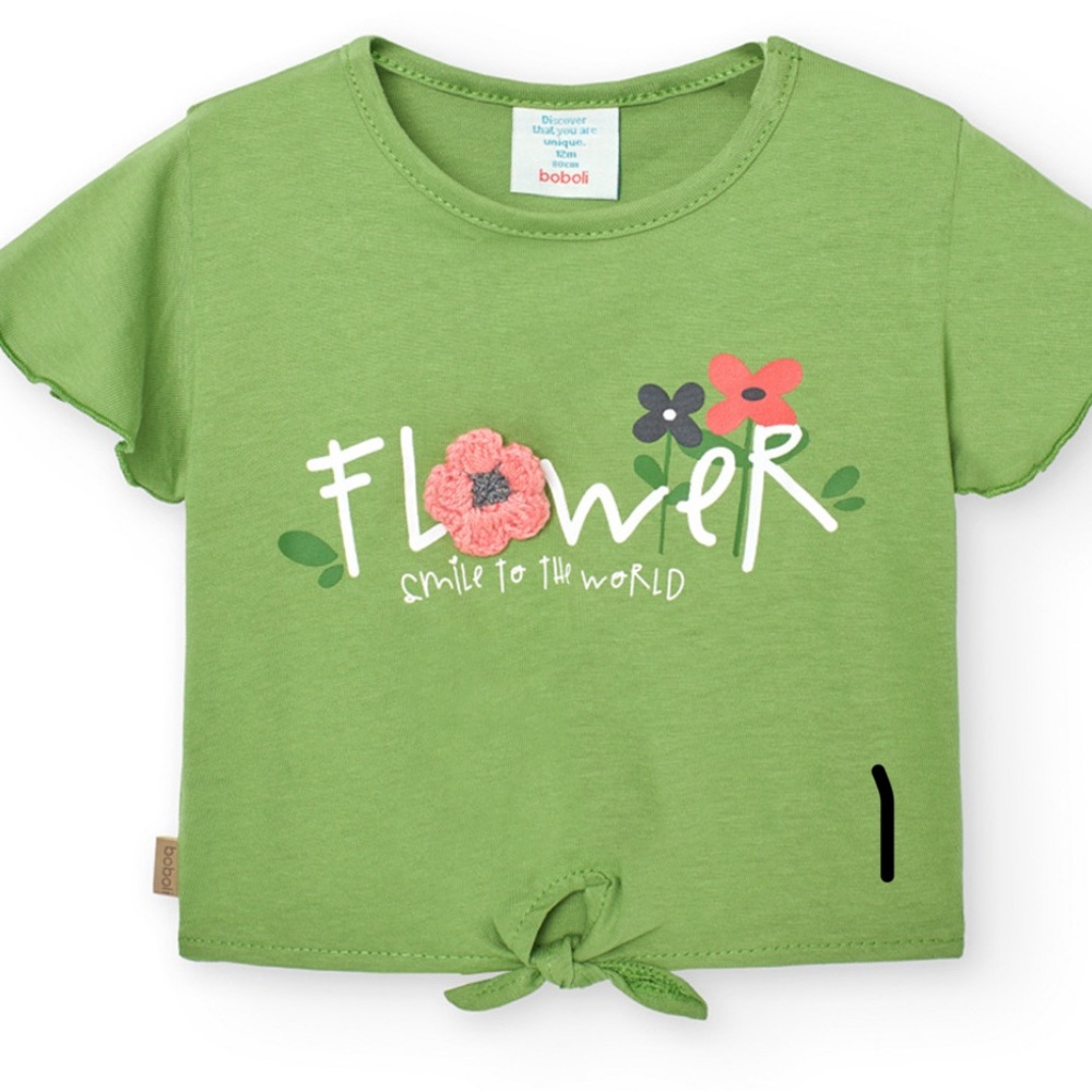Boboli Toddler Green‎ Tie Front Family Tee Shirt NWT Size 5